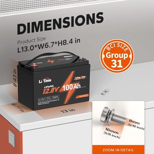 Litime L12V100-100-TM 12V 100Ah Tm Low-Temp Protection Lifepo4 Battery Built-In 100A Bms, Group 31 Deep Cycle, Lithium Iron Phosphate Battery Perfect For Trolling Motors, Yacht, Marine, Boat, Rv thumb #6