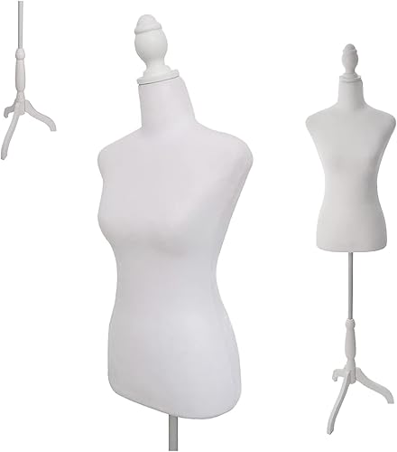Torso de maniquí de forma de vestido femenino con trípode de madera, cuerpo de maniquí ajustable de altura de 55 a 67 pulgadas, para mostrador de