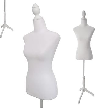 Female Dress Form Mannequin Torso with Wooden Tripod Stand 55-67 Inch Height Adjustable Mannequin Body for Sewing Counter Window Display,White