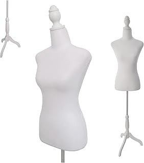 Female Dress Form Mannequin Torso with Wooden Tripod Stand 55-67 Inch Height Adjustable Mannequin Body for Sewing Counter Window Display,White