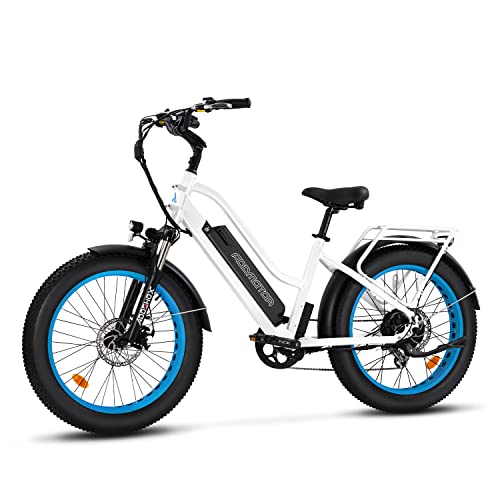 Addmotor M-430 Electric Bike For Adults, 85 Mi, 24" X 4.0" Fat Tire Cruiser Electric Bicycles, Step-Thru Electric Bike With 750W Motor, 28Mph, 48V 20 Ah Removable Battery, Shimano 7-Speed(White) #TOP1
