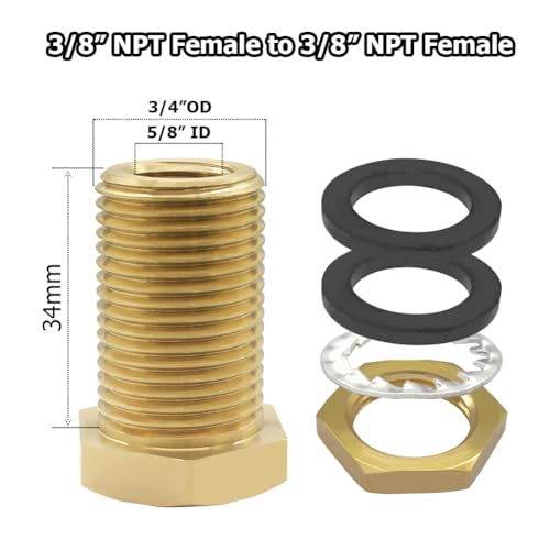 Hooshing 2PCS Brass Bulkhead Fittings 3/8” NPT Female Coupling and 1/2" Male Straight Thread 34mm Extending Water Tank Connector by Hooshing - Image 2