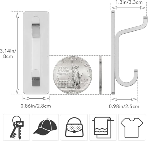 Wall Hooks for Coat and Towel: 13LB Adhesive Door Hanger Stick on, Silver 6 Pack - Thumbnail 4
