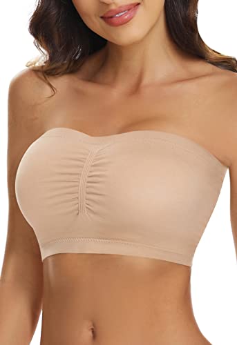 Woweny Women's Bandeau Bra Padded Strapless Bras Seamless Bandeau Bralette Wireless Tube Top Bra #TOP8