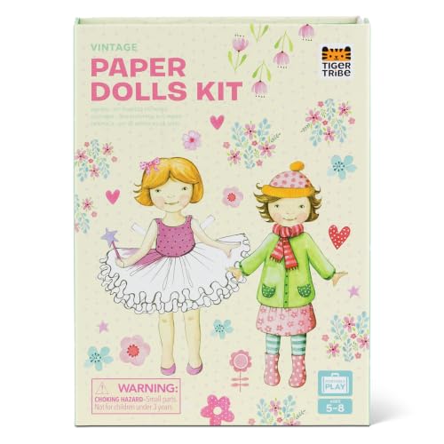 Tiger Tribe: Paper Dolls Kit - Vintage - Design & Dress 2 Paper Dolls, Includes Clothes You Color in, Colored Clothes, Stickers & Colored Pencils