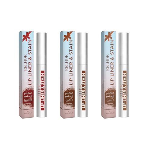 3-Piece Lip Stain Peel Off Set - 3 Colours Long-Lasting Lipstick, Smudge-Resistant, Abrasion-Resistant, Kiss-Resistant, Vegan Lip Makeup Gift for Her (Red Brown, Coffee, Cocoa Brown)
