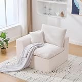 HaoChrymec Sillón Individual de Pana con Cojín, Sofá de 1 Plaza Suave y Cómodo, Diseño Minimalista Nórdico, Butaca de Salón, para Sala de Estar y Descanso, Beige, 101x102.5x84cm