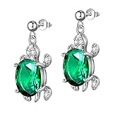 Green Turtle Earring Dangle Women 925 Sterling Silver May Emerald-Birthstone Sea Turtle Animal...