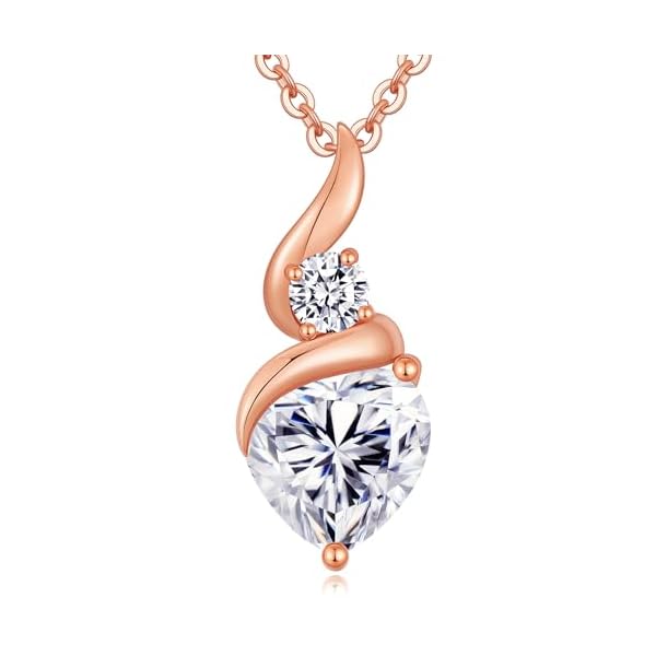 Moissanite Heart Pendant Necklaces for Women, 925 Sterling Silver Necklace with Birthstone, Ideal Anniversary Present or Birthday Christmas Valentine Mothers Day Jewelry Gifts for Mom Wife Her Girlfriend