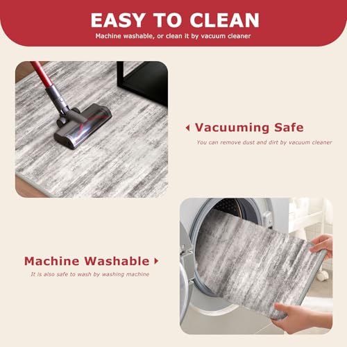 KOZYFLY Modern Abstract Washable Rug Runner 2x5 Hallway Rug Runner Non-Slip Soft Kitchen Runner Rugs, Grey/Light Beige/Brown Striped Carpet for Entryway Bathroom by KOZYFLY - Image 5