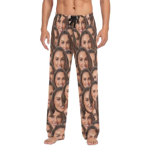Personalized Photo Face Pajama Pants for Men Custom Men's Pajama Bottoms Sleepwear Pj Lounge Pants