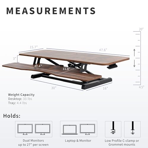 Image of VIVO 48 inch Desk Converter, K Series, Height Adjustable Sit to Stand Riser, Dual Monitor and Laptop Workstation with Wide Keyboard Tray, Rustic Vintage Brown Top, Black Frame, DESK-V048KN