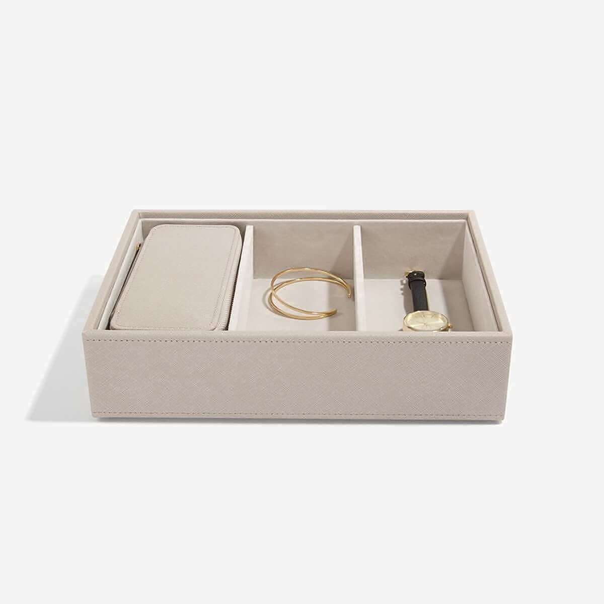 Schmuckschatulle, Mittelgroße Reise-Schmuck-Box, Schmuckschatulle Reise klein, Schmuckschatulle für Frauen, Für Ringe, Ohrringe (Altes Blau) (Taupe)