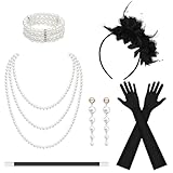 CTYUEYUN Gatsby Accessoires Damen Set 1920er Accessoires Damen, Inklusive Perlenkette und Ohrringen, Stilvolle Accessoires, Geeignet für Karneval, Halloween und Karnevalspartys