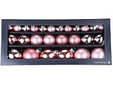 Thüringer Glasdesign Weihnachtskugeln | 26 Kugeln Sortiment 4cm, 6cm, 8cm groß | Christbaumkugeln aus Glas | Made in Germany (Shiny Rose | Rosegold rosa)