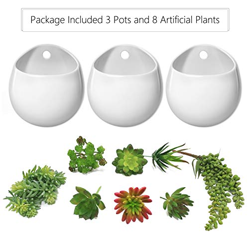 Mkono Wall Planter With Artificial Plants, Decorative Potted Fake Succulents Picks Assorted Faux Succulent In Modern Ceramic Hanging Plant Pot Vase For Home Decor, Set Of 3 #TOP2