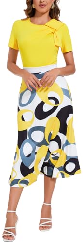 Image of shengfan Women's Casual A Line Swing Summer Dress Formal Short Sleeve Round Neck Wrap Evening Party Dresses