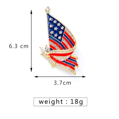 Image of Patriotic USA Flag Brooch Pin for Women Fashion Crystal Blue Red Independence Memorial Day Lapel Pin 4th of July Dress Accessories