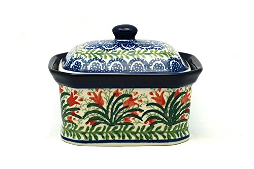 Polish Pottery Cake Box - Small - Crimson Bells
