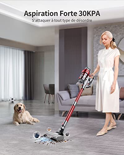 Aspirateur Balai Sans Fil 30000Pa, BuTure Aspirateur Sans Fil Puissant avec Batterie d'Utilisation de 30 Minutes,Tube d' Extension, Filtre Hepa, 380W Aspirateur Balai pour Tapis/Sol/Poils - Image 3