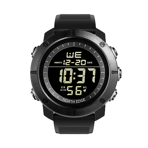 Image of NORTH EDGE Men's Watches Military Watches for Men Carbon Fiber Waterproof for Men Date Display Nylon Army Tactical Sports Minimalist, Black, 50, outdoor