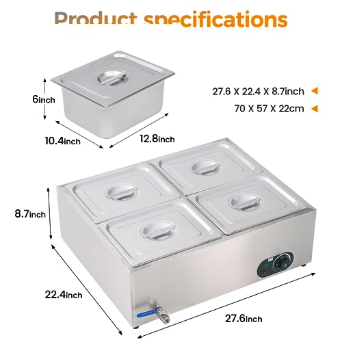 Kuarbarr FOODWARMER-4 4-Pan Commercial Food Warmer Buffet Electric Steam Table Stainless Steel Bain Marie 46Qt Food Warmer thumb #5