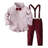 Kimocat Baby Boys Long Sleeve Gentleman Bowtie Outfit Suits Set (Red, 18-24 Months)