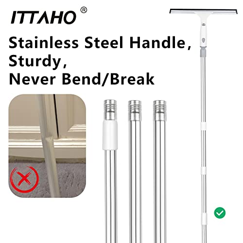 Ittaho Squeegee For Window Cleaning,12" Squeegee And 11" Microfiber Scrubber Combi With Stainless Steel Pole,Extendable Squeegee Window Cleaner For Car,Sliding Door,Shower Glass Door #TOP4