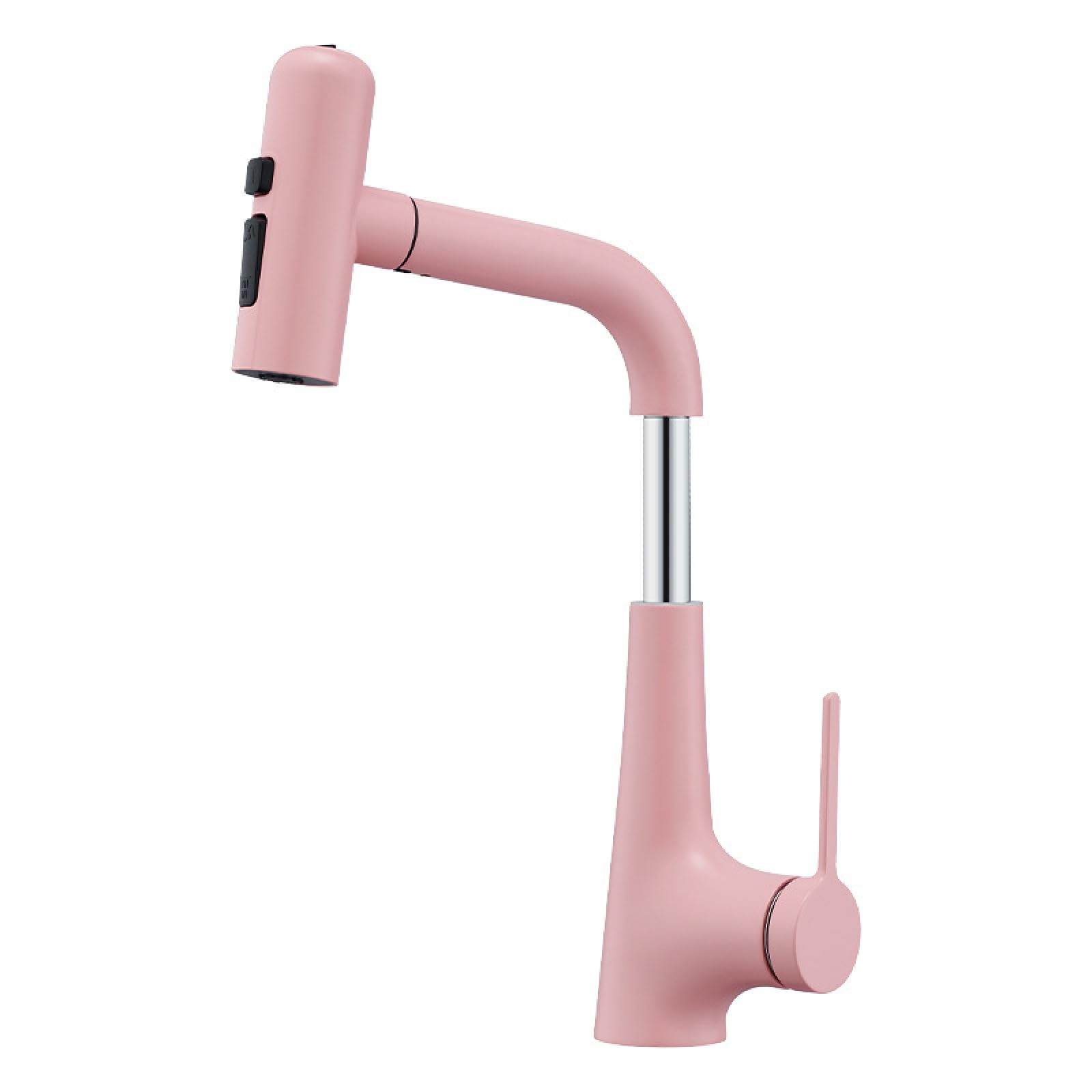 All-Copper Pull-Out Rotating Hot and Cold Water Faucet, Pink
