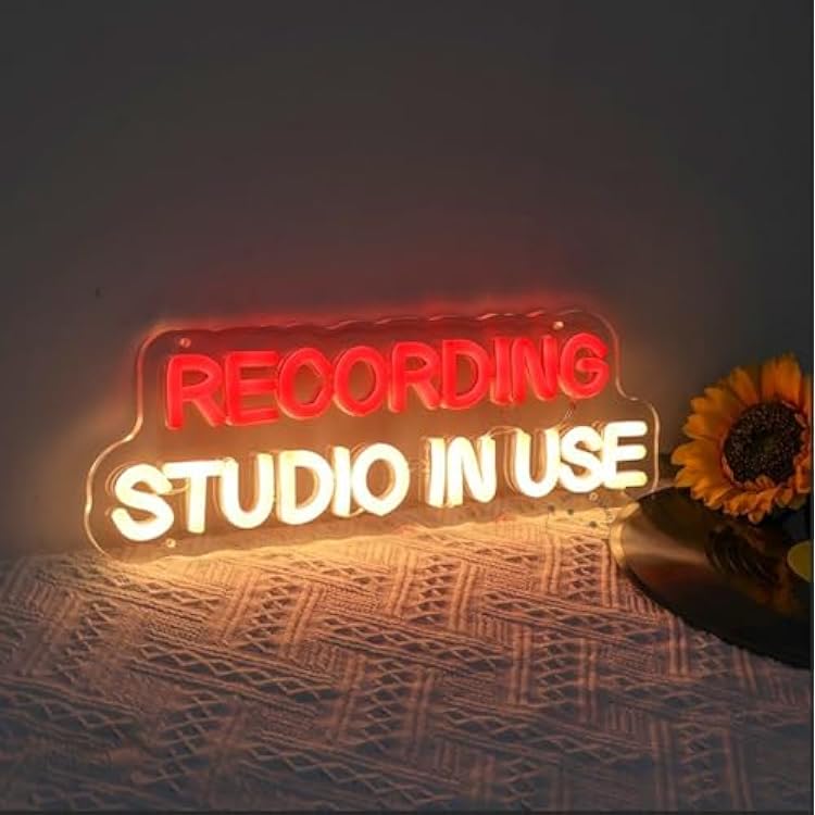 Recording Studio in Use Neon Sign Dimmable Live Music LED Neon Sign USB Powered Wall Hanging Light for Recording Room Music Studio Bedroom Game Room Decor