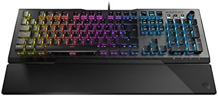 Roccat Vulcan 120 (UK Layout) Mechanical PC Gaming Keyboard, Tactile Titan Switch, Per-Key AIMO RGB Lighting, Anodized Aluminum Top Plate and Detachable Palm/Wrist Rest, Silver