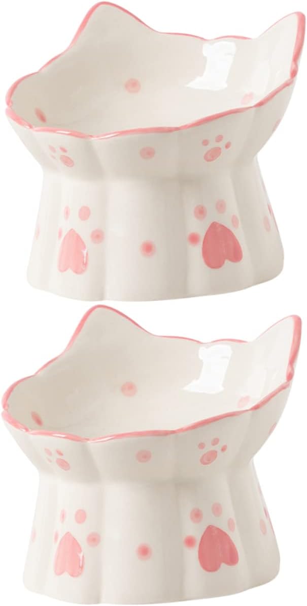 SUPVOX 2pcs Elevated Cat Bowl Tall Neck Guard Raised Pet Feeder for Whisker Friendly Feeding