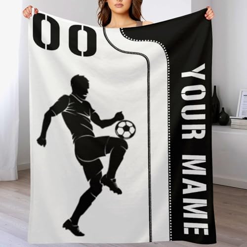 Custom Soccer Throw Blanket for Adult Kids Personalized Name Number Soft Cozy Sport Blankets for Bed Couch Travel Living Room Soccer Gift for Girls Boys, Made in USA,Ship Next Day