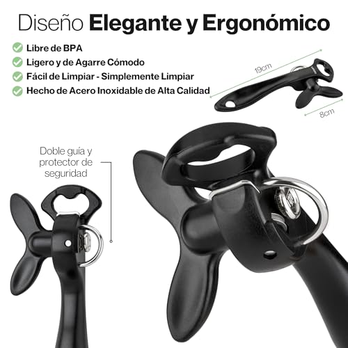 Miniatura 6 de Lantana - Abrebotellas Y Abrelatas 2 En 1 - De Seguridad, Corta Los Bordes En Redondo - Negro Acero Inoxidable