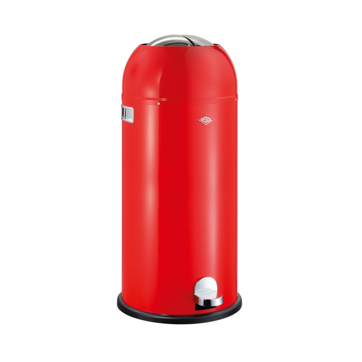 WESCO Kickmaster Maxi Abfallsammler in der Farbe rot, pulverbeschichtetes Stahlblech, eingebauter Dämpfer, 40 Liter Volumen, großer Einwurf