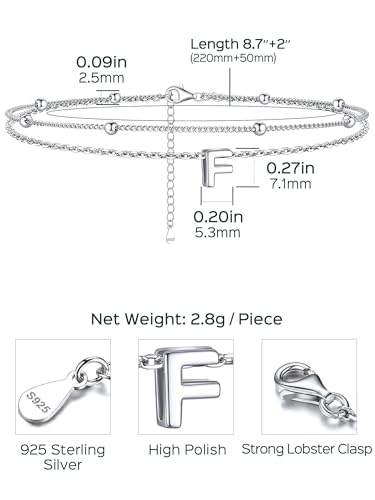 Image of ChicSilver Ankle Bracelets for Women Waterproof, 925 Sterling Silver Initial Anklets for Women, Adjustable Dainty Layered Anklet Beach Jewelry for Women Mom Wife Friend