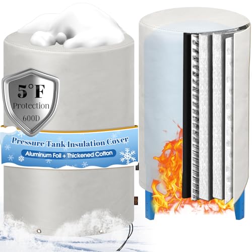 Angooni - Angooni Insulated Well Pressure Tank Cover Aluminum Foil (5℉) - 28"W x 44"H Industrial 600D Outdoor Well Water Tank Insulation Blanket, Anti-UV Winter-Freeze Water Well Pump Cover, Gray