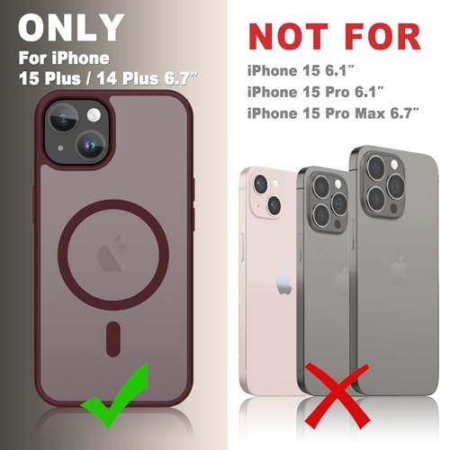 for iPhone 15 Plus Case, iPhone 14 Plus Case, Matte Magnetic Phone Cover with 1 Screen Protector [Support for MagSafe] [Shockproof Military Grade Protection] Translucent Frosted Back, Wine Red by YENAPOON - Used condition - Image 8