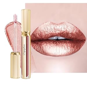 Nude Lipsticks for Women Metallic Lipstick Long Lasting Non Stick Cup Lip Gloss, Metal Shine Lightweight Hydrating Full Coverage Lip Color, DP101 Halo