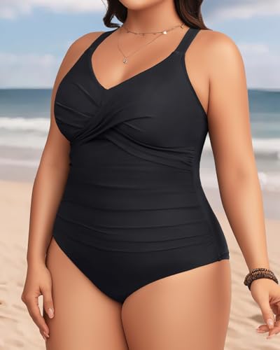 Aqua Eve Plus Size One Piece Swimsuit - Women's Tummy Control Bathing Suit Retro Full Coverage Swimwear 20254