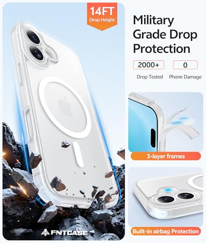 Image of FNTCASE for iPhone 16 Case: [Compatible with Magsafe] Translucent Matte Cases with [Full Camera Protection] [Screen Protector] Military Grade Shockproof Protective Phone Cover - White