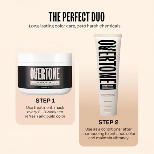 Image of Overtone Daily Color Depositing Conditioner for Hair, Black Velvet:Temporary Pigment with Shea, Coconut & Avocado Oils, Hydrating, Vegan & Cruelty-Free, All Hair Types, 4.5oz.