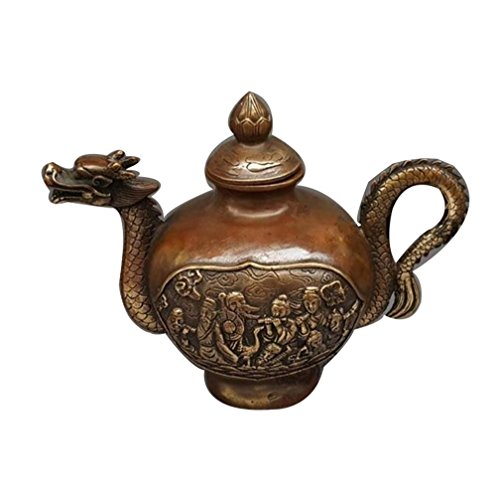 Colección de obsequios de cobre antigua tetera de Artesanía Feng Shui Bronce ornamentos decorativos Craft y ocho centavos Dragón boca de cobre Pot Cover