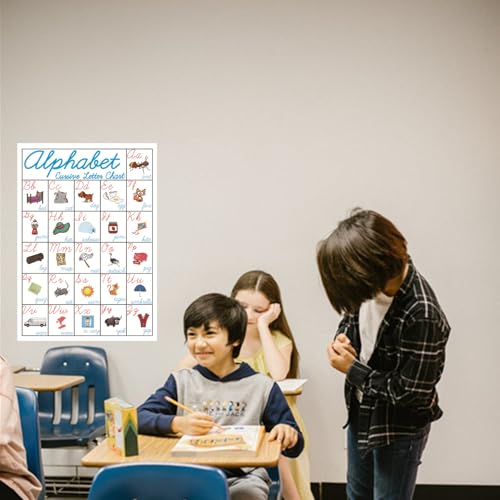 SANTSUN Pôster educacional pré-escolar do alfabeto cursivo, tabela de alfabeto 26 com ilustrações pa