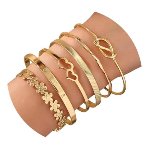 CHICUTIE Gold Bangles Bracelets For Women, 14k Gold Plated Stackable Open Cuff Bracelet Set Charms Trendy Lightweight Elegance Minimalist Textured Boho Jewelry Gift for Women Cover