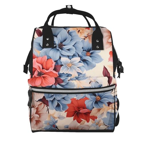 Sac à langer multifonction noir et floral grand format pour voyage et ordinateur