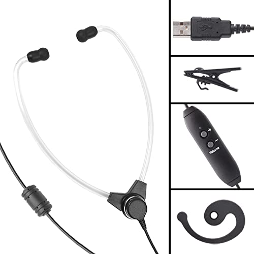Ecs Usb Stetho Style Audio Transcription Headset With Volume Control And Soft Ear Tips - Includes Cord Clip And Ear Loop #TOP4