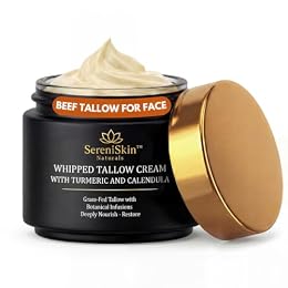 SereniSkin Grass-Fed Beef Tallow for Face and Skin - Natural Face & Body Moisturizer with Botanical Infusions - Organic Whipped Tallow Cream for Dry & Sensitive Skin - Non-Greasy, Fragrance-Free 4oz
