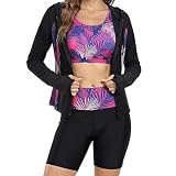 Owntop UV Rashguard Set Damen 4-teilig – Langarm Schwimmshirt mit UV Schutz, Badehose & Bikini Top, Funktionale Swimwear für Strand Schwimmen Wassersport, Rosa M