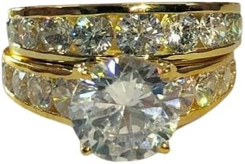 Drizzle Jewels 4.50Ct Round Cut Lab Created Diamond Bridal-Sets Wedding Ring 14K Yellow Gold Finish